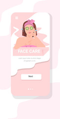young woman receiving facial mask of cucumber girl cleaning and care her face skincare spa treatment concept smartphone screen mobile app copy space portrait vertical vector illustration