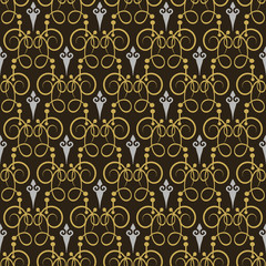 Decorative wallpaper background with geometric seamless pattern on a black, vector illustration
