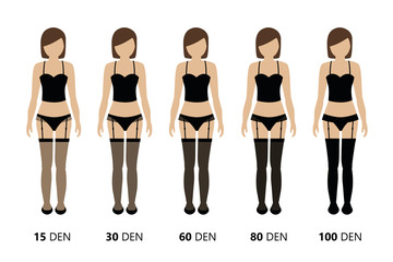 overview of the opacity of thigh high stockings vector illustration EPS10