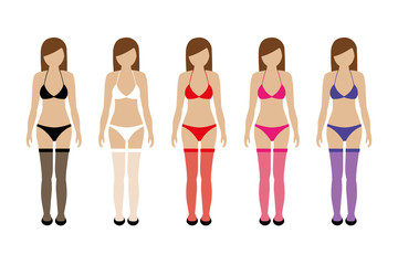 set of women with thigh high stockings in different colors vector illustration EPS10