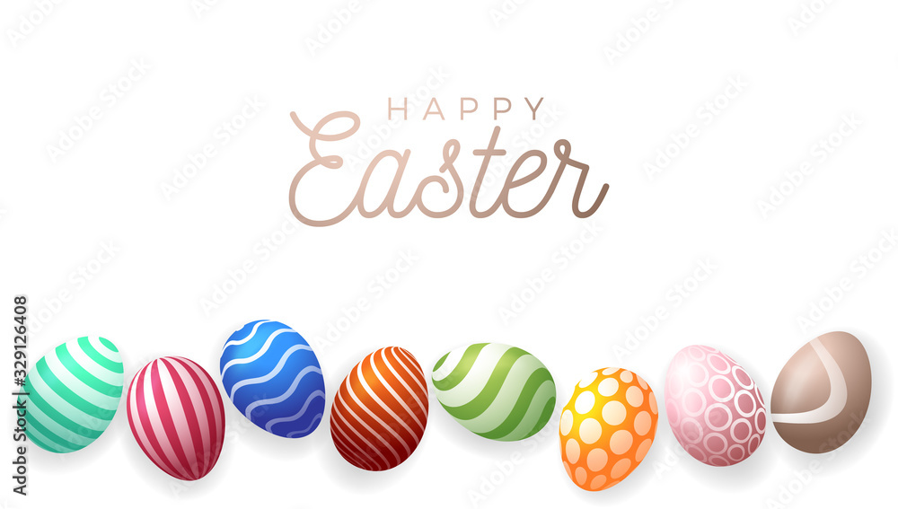 Poster happy easter greeting card vector illustration. a horizontal banner of white with multicolored textu