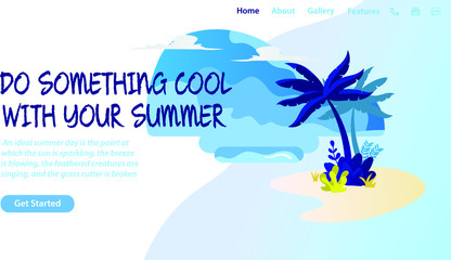 summer website design, landing page summer theme for landing page, ui, mobile app, poster, banner, flyer. flat design beach and sea