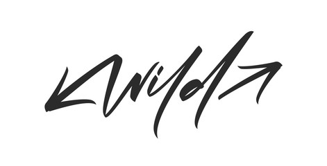 Hand drawn brush type lettering of Wild on white background