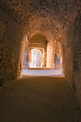 Panoramic view of the interior of the Roman amphitheater of Arles in France.