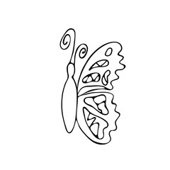 Butterfly. An insect with two pairs of pollen-covered wings of various colors. Stock vector illustration. Black and white graphics. Minimalism. Hand drawn