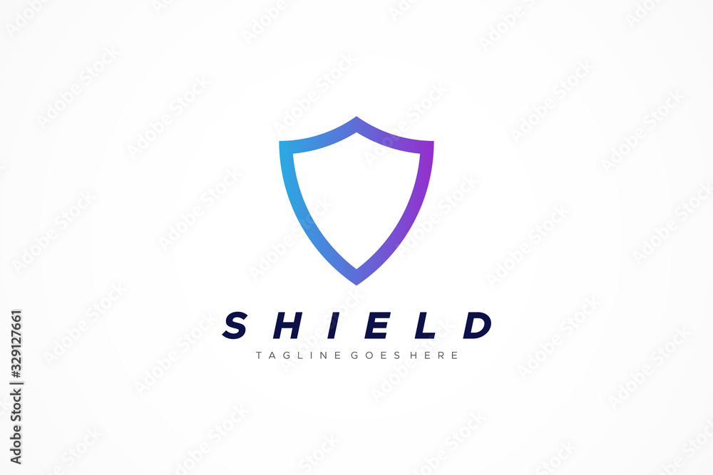Poster simple line shield icon security logo isolated on white background. flat vector logo design template
