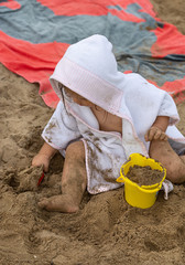 Girl. Beach. Toys. Summer. Towel. Sand. Cute