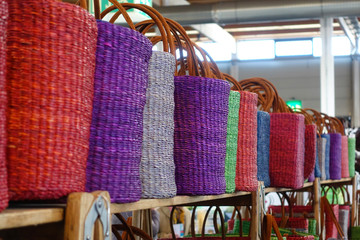 Handmade baskets on shelf