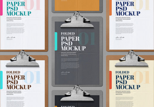 7 Clipboards with Unfolded Paper Mockup