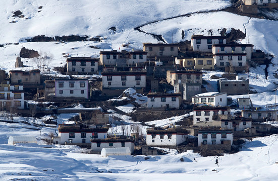 Chicham village at a height of around 4200 meters in Sipti valley, northern Himalayas.