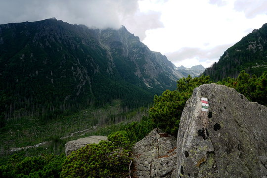 Beautiful scenery in the High Tatras mountains, the road to Lomnicke sedlo
