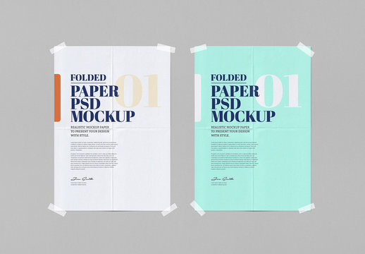 2 Folded and Torn Papers with Tape Mockup