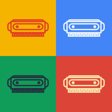 Pop art line Harmonica icon isolated on color background. Musical instrument. Vector Illustration