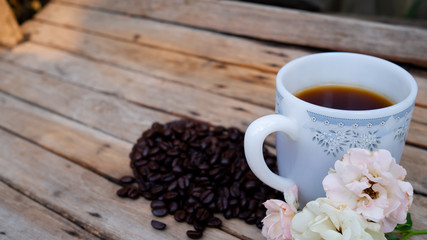 Black coffee on wooden background. for copy space.