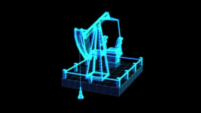 Oil well rig jack. Finance economy polygonal petrol production. Petroleum fuel industry pumpjack derricks pumping drilling. 3d render video available in 4k FullHD footage.