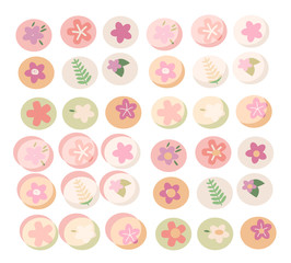 Korean Double Third or Samjinnal Festival to celebrate spring arrival. Traditional rice cakes with azalea flowers decorations. Vector illustration card template.