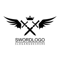 Obraz premium Sword Winged Logo Vector Template Design