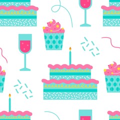 Birthday cake seamless vector pattern