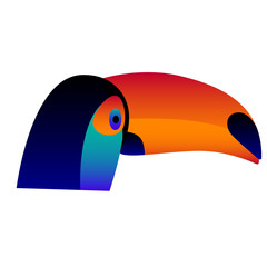 Abstract toucan head isolated on white. Graphic cartoon toucan portrait painted in imaginary colors for design card, invitation, banner, book, scrapbook, t-shirt, poster, album etc.