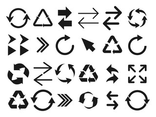 Set black arrows icons isolated on the white background