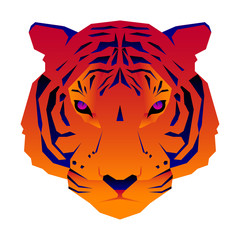 Abstract tiger head isolated on white. Graphic cartoon  tiger portrait painted in imaginary colors for design card, invitation, banner, book, scrapbook, t-shirt, poster etc.