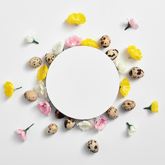 Creative easter flat lay with empty circle paper blank