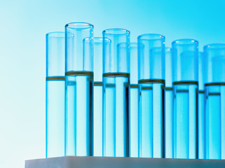 Closeup of glass test tubes