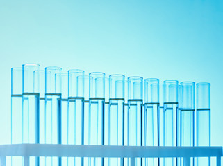 Closeup of glass test tubes