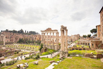 Fototapeta na wymiar Ruins of the Roman Forum at Palatino Hill in Roma.