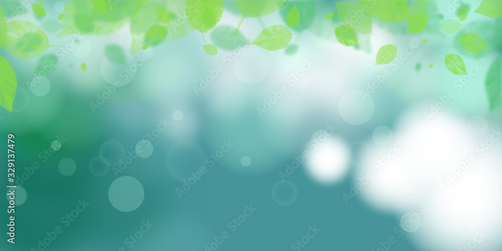 Wall mural nature view of green leaf on blurred greenery background in garden using background