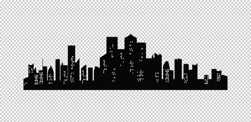 Cities silhouette icon with windows. Night town on transparent background. Jpeg