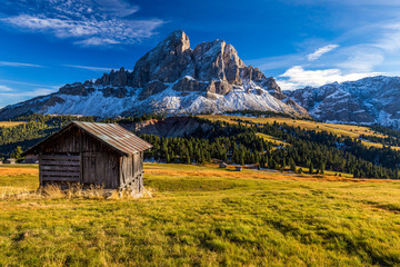 Stunning view of Peitlerkofel mountain from Passo delle Erbe in Dolomites, Italy. View of Sass de...