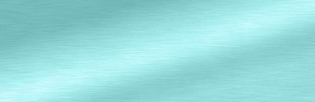 Wide Shiny smooth line metal blue color background Bright vintage Brass plate chrome panorama texture concept simple turquoise foil panel shiny backdrop, panoramic light chrome polished banner top