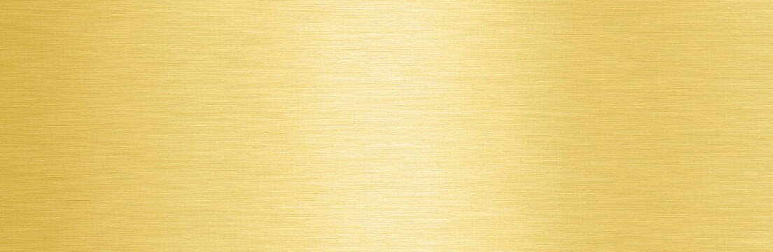 Wide Shiny smooth line metal gold color background Bright vintage Brass plate chrome panorama texture concept simple bronze foil panel hard backdrop design, panoramic golden light polished banner top
