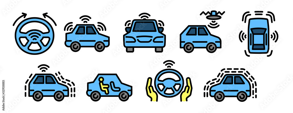 Poster driverless car icons set. outline set of driverless car vector icons for web design isolated on whit