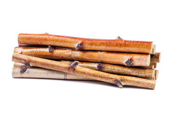 Heap of firewood birch isolated on white background