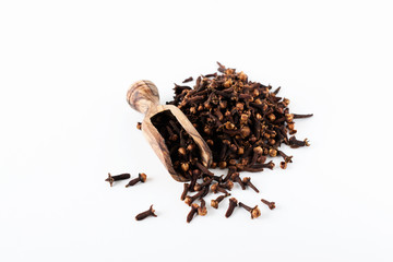 Cloves. Dry seasoning for cooking and drinks isolated on a white background.
