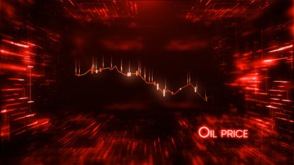 3d illustration oil price decline chart with 3d diagrams on background