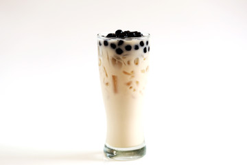 Boba bubble in the ice milke tea the fresh drink on white bakcground, Taiwan drink 