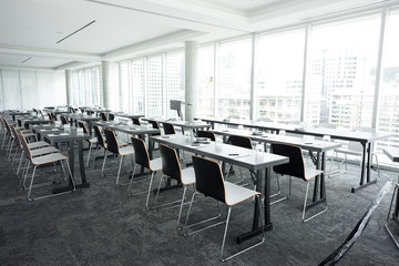 Seminar work chairs before a conference meeting in an office building