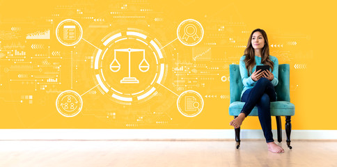 Legal advice service concept with young woman holding a tablet computer