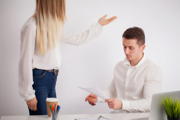 Fototapeta premium Angry customer has a conflict with the manager of the company
