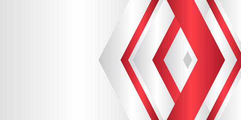 Red and white geometric corporate banner design with modern arrow speed fast moving sport background