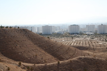 skyline of beautiful architecture and parks in Ashgabat the capital city of Turkmenistan in Central Asia