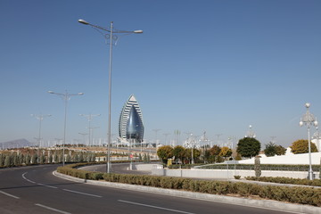 skyline of beautiful architecture and parks in Ashgabat the capital city of Turkmenistan in Central...