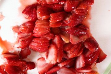 Sliced strawberry. Making frozen strawberry cheesecake series.