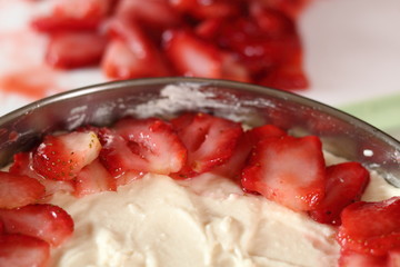 Place sliced strawberry on top of cheesecake. Making frozen strawberry cheesecake series.