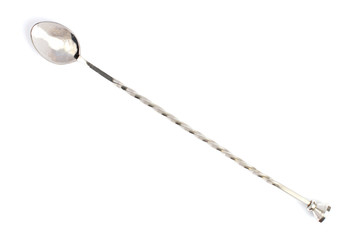 Cocktail mixing spoon, long handle, close-up, top view, isolate.