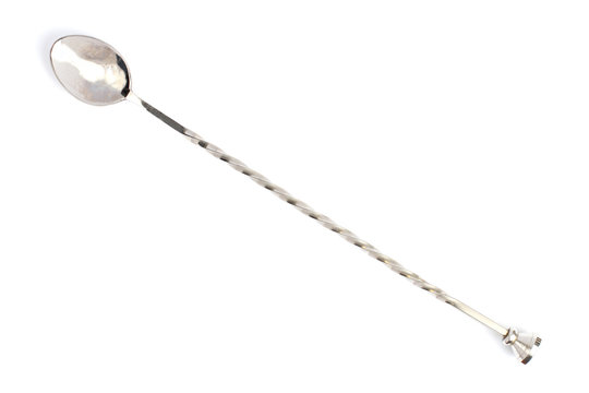 Cocktail Mixing Spoon, Long Handle, Close-up, Top View, Isolate.