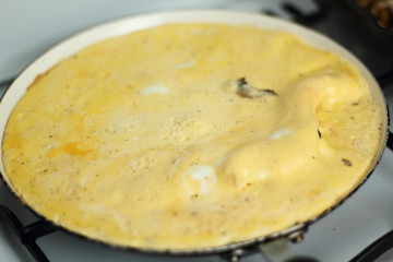 Making omelette on frying pan